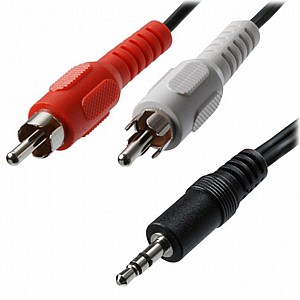 כבל 3.5 אוזניה ל-2RCA באורך 3 מטר כבל 3.5 אוזניה ל-2RCA באורך 3 מטר
